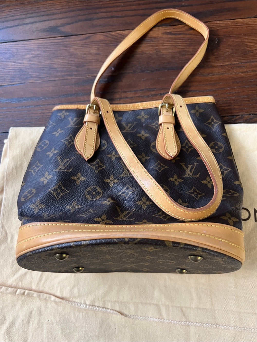 Louis Vuitton Monogram Canvas Bucket Tote in Brown and Tan Leather - Picture 6 of 12